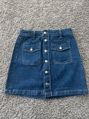 NWT LOFT Dark Blue Denim Button-Front Mini Skirt